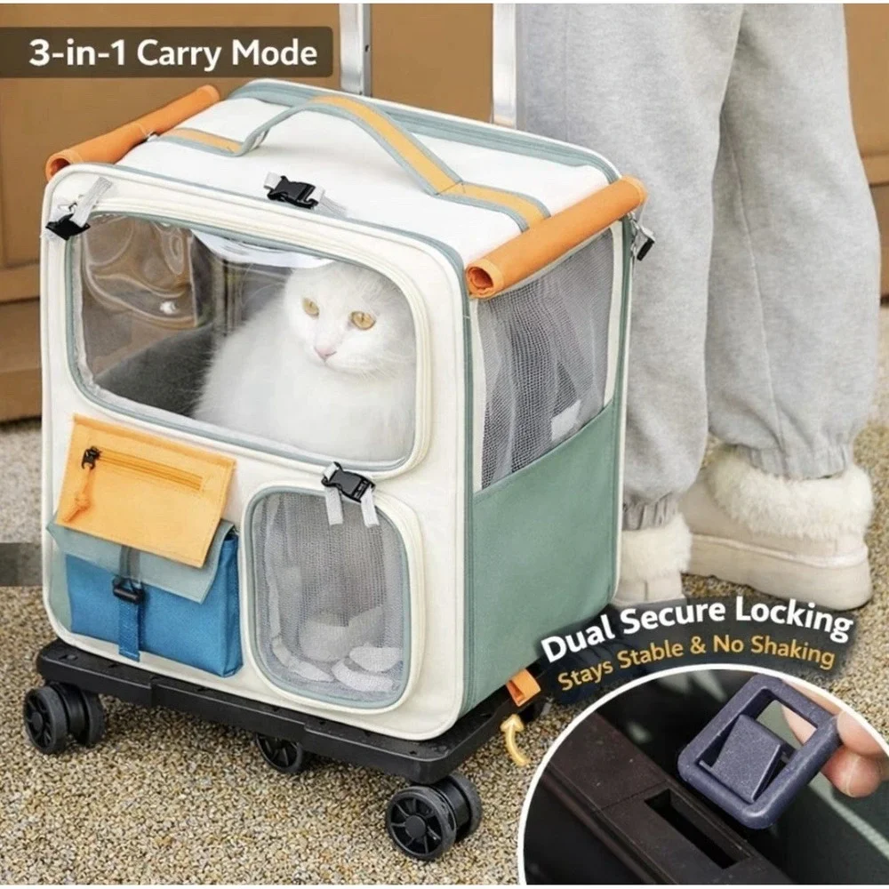 Convertible Rolling Travel Dog/ Cat Backpack And Rolling Pet Carrier